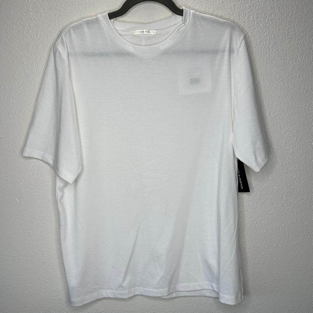 NWT The Row White Chiara Pima Cotton Crewneck Back Seam T-Shirt L